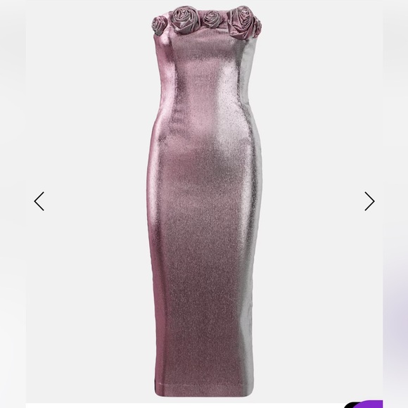 AREA
Floral-appliqué lamé midi dress rose floral trim metallic pink/purple dress - Picture 1 of 12